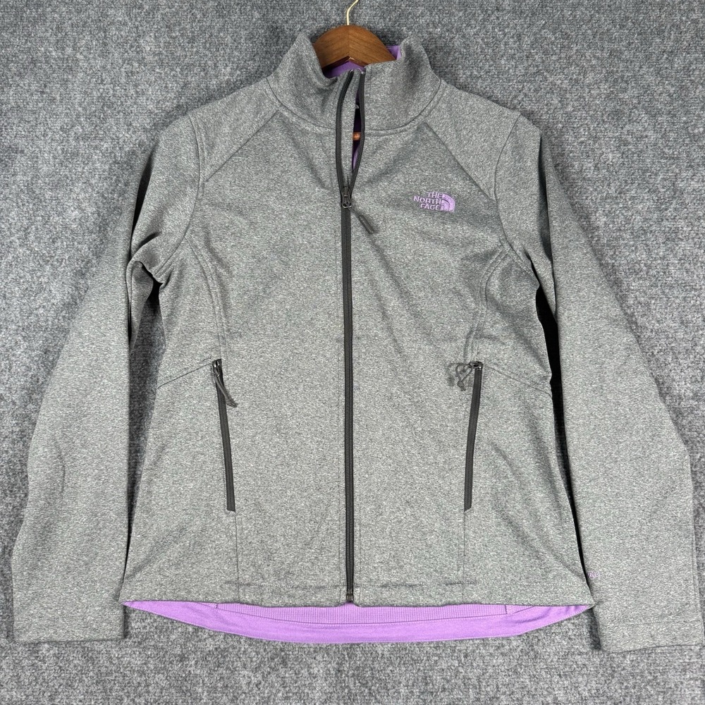 The North Face Womens M Gray Softshell Full Zip Jacket Purple Fleece WindWall
